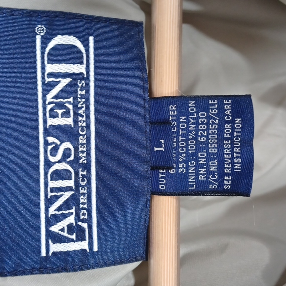 Vintage Lands End Bombers Jacket Coat Size Large Khaki Tan Zips up front - Picture 5 of 8